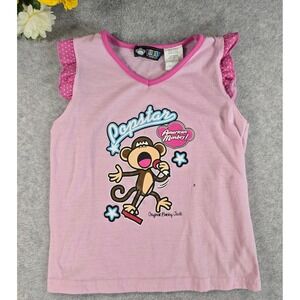 Y2K Bobby Jack Girls Pink Popstar Monkey Graphic Ruffle Sleeve TShirt Size M 7/8